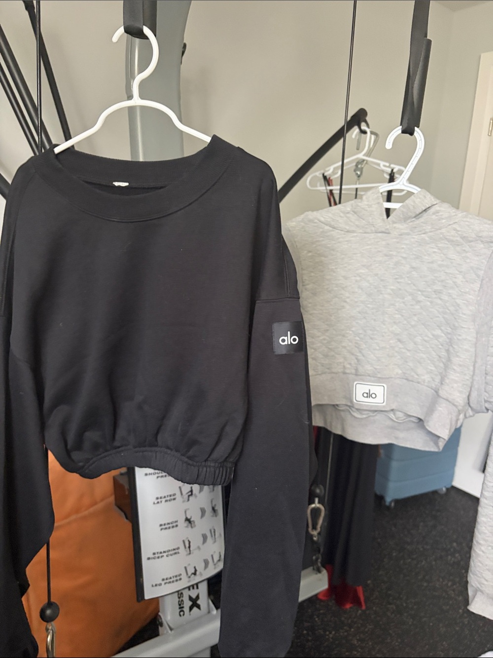 ALO Yoga Black Cropped Sweatshirt with Sleeve Logo